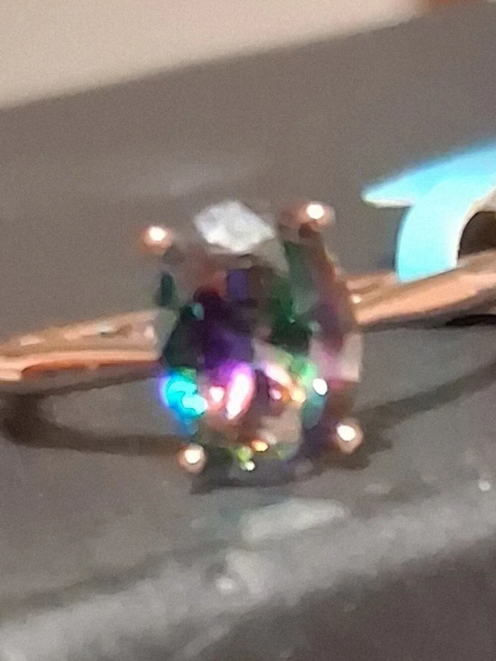 Mystic Topaz Solitaire Ring - Multicolor Stone Sterling Silver. 9.25